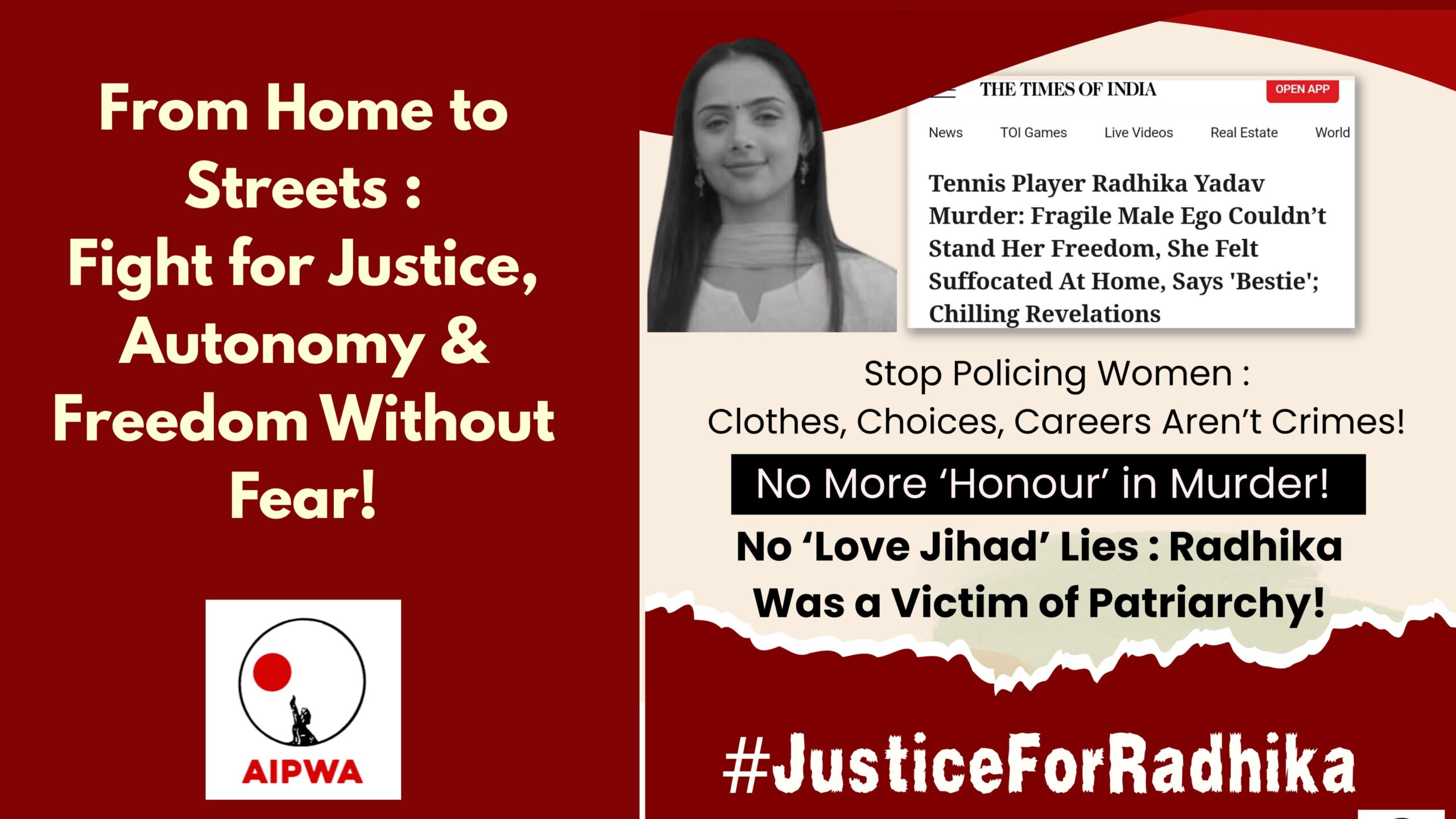 AIPWA Condemns the Murder of Tennis Player Radhika Yadav